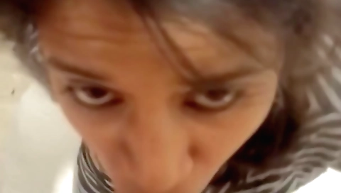 Hot brunette babe with very sexy body sucks cock in POV