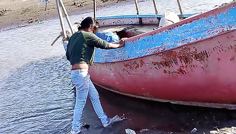 Indian brunette with big boobs gets fucked on the beach