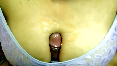 Indian brunette fucks her big tits and gets cumshot