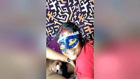 Indian brunette girl sucks a big rod in the village