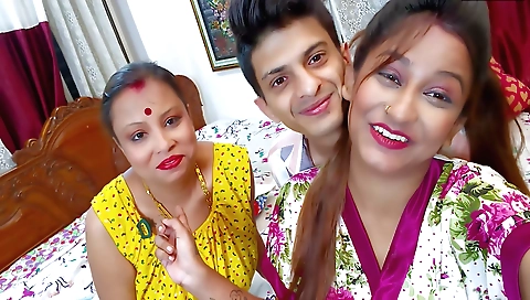 Brunette chick in a tattered pink dress fucked with two dicks