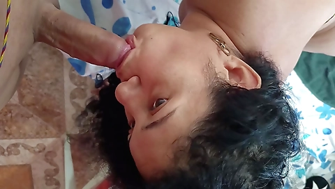 Indian amateur milf sucks her boyfriend's cock in the bedroom