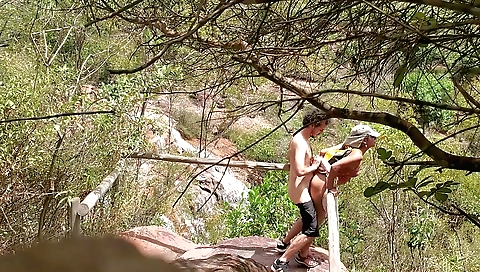 Brazilian girl having wild outdoor sex in a waterfall