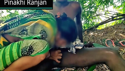 Indian with hairy beard and pussy is creampied outdoors