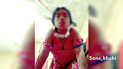 Indian brunette wife in tight skirt and red leggings