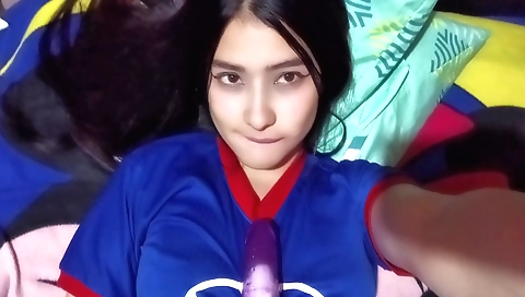 horny babe shows off her pussy as her lover gets out