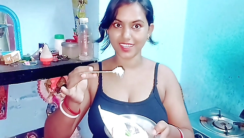 Busty amateur brunette is having a solo session with her friend