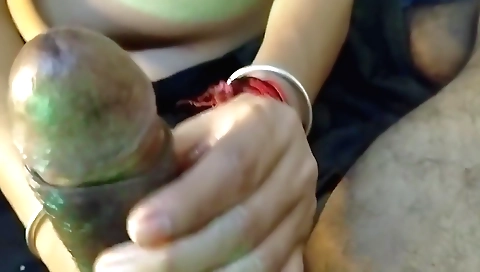 Indian brunette giving her stepfather's hole a handjob