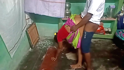 Amateur brunette teen and a guy fuck in the kitchen