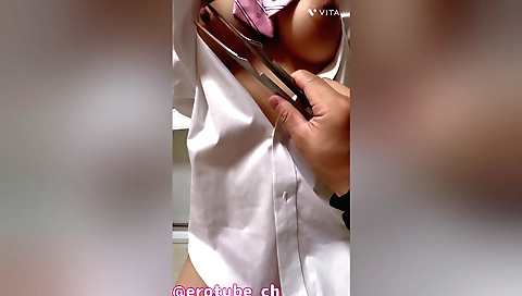 Training a busty teen with a big ass and a round ass in a video