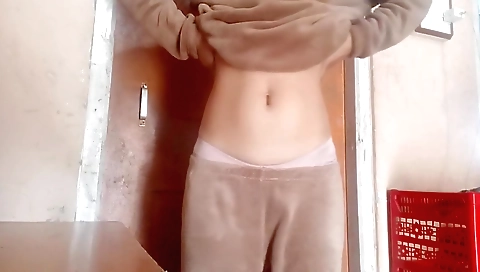 Busty brunette girl with natural boobs has fun with her boss