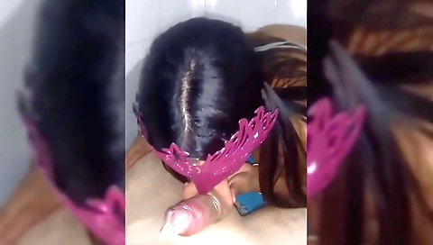 Cute babe gets home tired after work and gives a nice sex pov