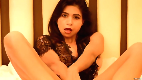 Brunette with an amazing smile starts talking in the dark