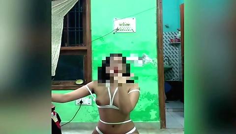 Indian amateur brunette giving a handjob to me on webcam