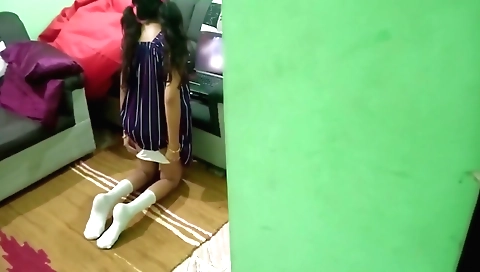 Amateur stepsister with a hot pussy home alone with a lover